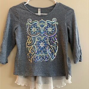 Beautees Gray Sequin Owl Top